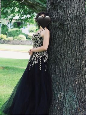 Morilee Black and Gold Prom Dress
